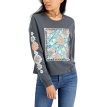 Rebellious One Women&#39;s Juniors&#39; Floral-Graphic Long-Sleeve T-Shirt Grey M B4HP - £11.93 GBP