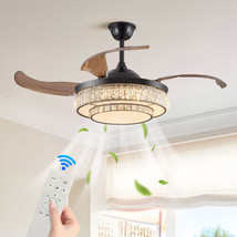 Contemporary LED Retractable Ceiling Fan with Light and Remote Control - £115.29 GBP