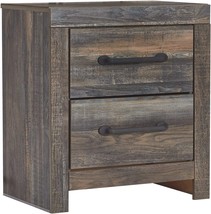 Weatherworn Brown 2 Drawer Rustic Industrial Nightstand With 2 Slim-Profile Usb - £197.15 GBP