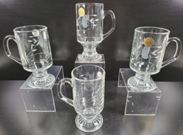 4 Princess House Heritage Irish Mugs Set Floral Clear Etched Coffee Tea Cups Lot - £39.54 GBP