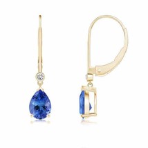 Tanzanite Pear-Shaped Drop Earrings with Diamond in 14K Gold (AA, 7x5MM) - £553.23 GBP