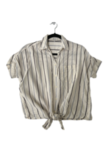 Madewell Womens Shirt Montpellier Stripe Tie Front Short Sleeve Cream/Blue Sz Xs - £9.12 GBP