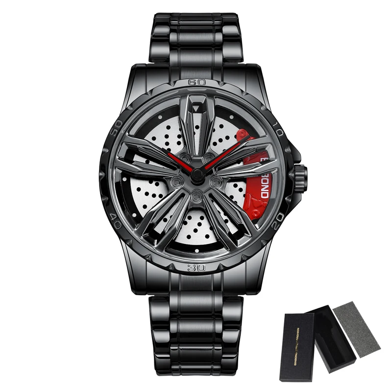 W design fashion car hub dial quartz watch men luxury stainless steel black sports mens thumb200