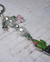 Inspirational Survival Keychain Cactus Flower Green Pink White Handmade New - $17.81