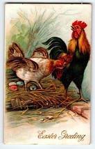 Easter Postcard Roosters Painted Eggs Vintage Greetings Embossed 1911 Antique - £7.26 GBP