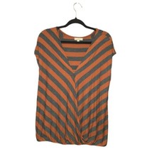 Pleione Womens XL Blouse Top V-neck Modesty Snap Striped Stretch Brown Gray - £10.30 GBP