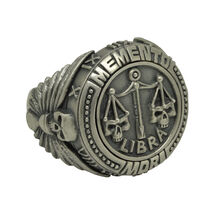 Libra Skull Zodiac Sterling silver biker Men Ring Horoscope Memento Mori... - $150.00