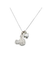 Silver Tone Disney I Love Mickey Mouse Pavé CZ Pendant Necklace - $21.78