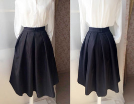Black Satin Pleated Skirts Women Custom Plus Size Black Tea Skirts