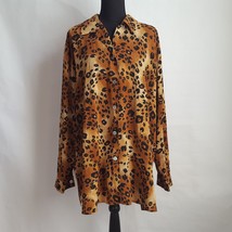 Impressions Womens Shirt 2X Animal Print Brown Black Button Front Long S... - £14.82 GBP