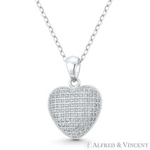 Bubble Heart CZ Crystal Love Charm .925 Sterling Silver Rhodium 20x14mm Pendant - £13.62 GBP+