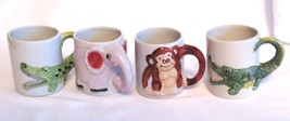 4 Vintage Children’s Animal Handle Mugs Cups 2 Alligators 1 Monkey 1 Giraffe - £18.85 GBP