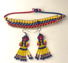 Huichol Earrings Mexican Folk Handmade w 5&quot; Bracelet doll señorita CINCO DE MAYO - £11.77 GBP