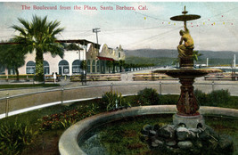 Santa Barbara California Boulevard From The Plaza Postcard Vintage - £8.36 GBP