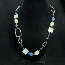 Vintage Lia Sophia Silver Tone Blue and White Beaded Necklace (2576) - $15.00