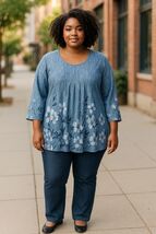 Timeson Womens XL Blue Floral Tunic Top 3/4 Sleeves - €17,13 EUR