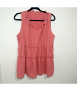Womens XL Salmon Pink  Sleeveless Top Ruffled Neckline and Hem Boho - $12.99