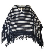 Chicos Zenergy Poncho Sz S/M Blue White Striped Nautical Fringe Covering... - $29.81 CAD