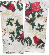 2 Thin Cotton Tea Towels (15&quot;x25&quot;) CHRISTMAS CARDINAL BIRDS &amp; HOLLY BERR... - £7.39 GBP