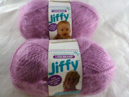 2 sk Lion Brand Jiffy Yarn Lavender 183 Mohair Look 100% Acrylic 135 Yar... - $13.85