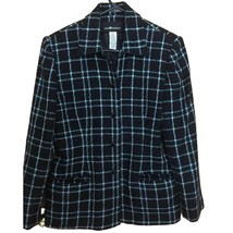 Sag Harbor Women Jacket Size 12 Shimmer Black Blue Plaid Lined Shoulder ... - £26.06 GBP