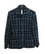 Sag Harbor Women Jacket Size 12 Shimmer Black Blue Plaid Lined Shoulder ... - £26.03 GBP