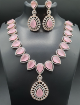 Indian Bollywood Style 18k Gold Filled Necklace Pink Sapphire CZ Jewelry Set - £106.28 GBP