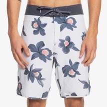 White &amp; Slate Floral Logo Tie-Waist Pocket Boardshorts by Quiksilver - £26.16 GBP