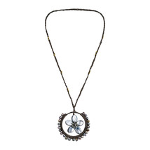 Black MOP-Pearl Floral Moon Cotton Rope Necklace - £8.93 GBP