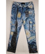 Rebel Vengeance Pants Mens 28 Starry Night Art Tapestry Cargo Frayed Skull - $94.36 CAD