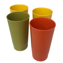 Tupperware Plastic Tumblers Lot Of 4 Stackable 12 Ounce Glasses Harvest ... - $14.72