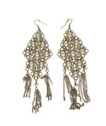 Vintage Gold Tone Chandelier Earrings Faux Pearls Filigree Dangle Statem... - $650.02 MXN