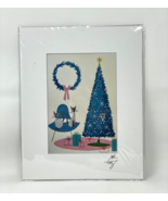 Retro MCM 1950s Style Print Siamese Cats Christmas Tree Gifts Matted Signed - £12.12 GBP