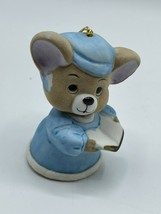  Jasco Bell Christmas Ornament Hand Painted Bisque Porcelain Mouse Reading  - £9.59 GBP