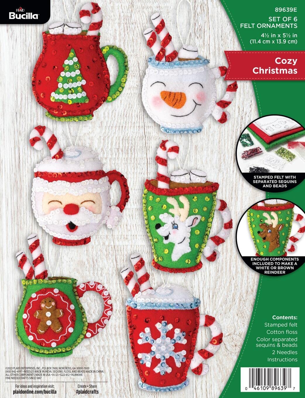 Bucilla, Cozy Christmas, Felt Applique 6 Piece Ornament Making Kit, Perfect for  - $18.95