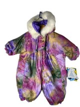 NEW Vintage 90s Snowsuit 12M Baby Girl Fur Hood Multi Color Dillard&#39;s Bunting - $46.45