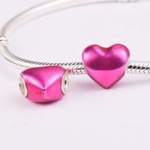 2022 Valentine Release Sterling Silver Metallic Pink Heart Charm  - $17.98