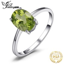 JewelryPalace Genuine Peridot Ring Solitaire 925 Sterling Silver Rings for Women - £13.80 GBP