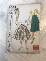 1950s VTG Simplicity Sewing Pattern 2654 Womens Skirts 3 Styles 26 Waist 36 - £17.75 GBP