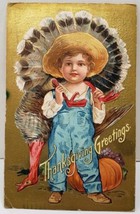 Thanksgiving Greetings Boy Caught Turkey 1908 Middleburg Md Golden Postcard E2 - £7.78 GBP