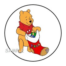 30 CHRISTMAS WINNIE THE POOH ENVELOPE SEALS LABELS STICKERS 1.5&quot; ROUND G... - £5.87 GBP