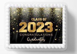 Black & Gold Class Of 2023 Graduation Grad Graduate Edible Image Edible Cake Top - $16.47