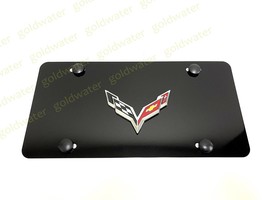 3D Corvette Fleur-de-lis Emblem Badge Black Aluminum Vanity Front License Plate - $28.55