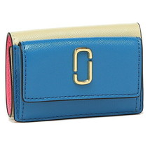 MARC JACOBS J Logo Leather Trifold Mini Wallet Malibu Pink Blue New GL02302173 - £43.05 GBP