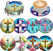 8 Pieces Crosses Diamond Painting Coasters with Holder DIY Crosses Diamo... - $20.30