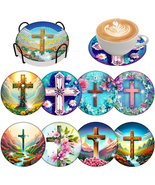8 Pieces Crosses Diamond Painting Coasters with Holder DIY Crosses Diamo... - £16.26 GBP