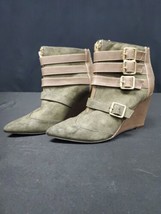 Michael Antonio Caxton Wedge Heel Booties Back Zip Buckle Accents Size 7 - $28.01