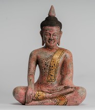 Antico Khmer Stile SE Asia Seduta Legno Enlightenment Buddha Statua - £200.39 GBP