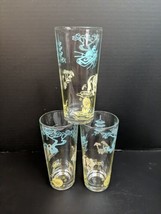 Vintage Libbey Asian Culture MCM Tom Collins Tumblers Set of 3 Glasses Bonsai - £25.74 GBP
