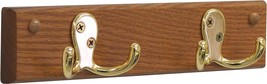 Medium Oak 2 Double Prong Hook Rail/Coat Rack Made Of Wood, Brass, And M... - $41.98
